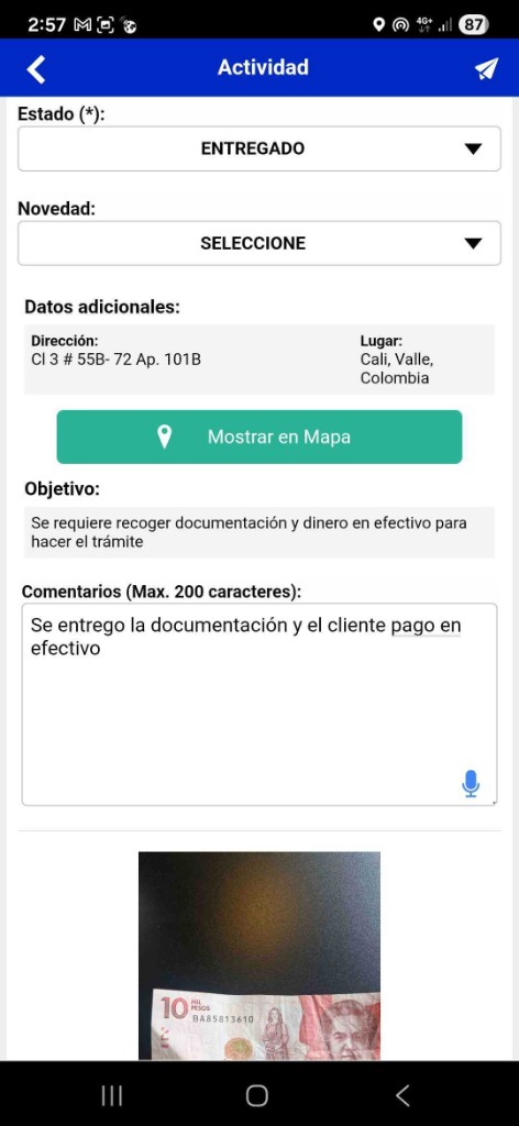 Detalle de actividad completada con evidencia