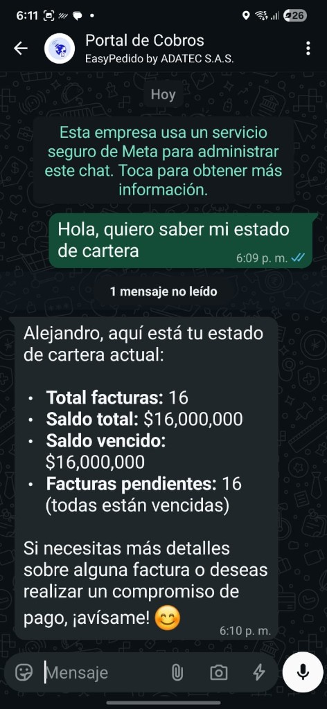 Agente IA de WhatsApp negociando acuerdos de pago con el cliente